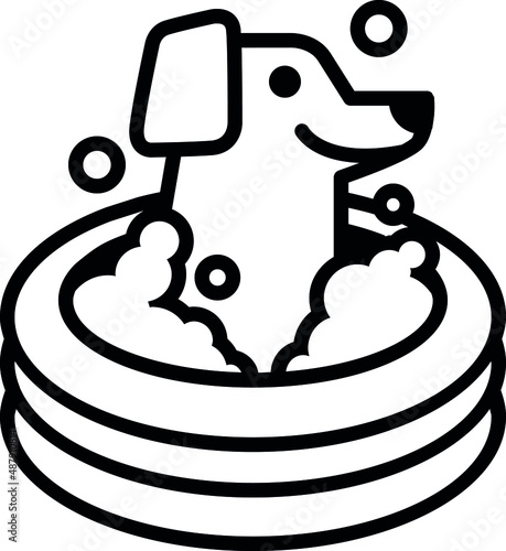 Grooming, soapy dog on bathtub with bubbles icon