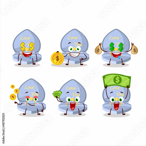 Blue love ring box cartoon character with cute emoticon bring money
