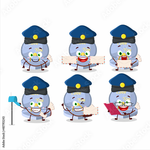 A picture of cheerful blue love ring box postman cartoon design concept