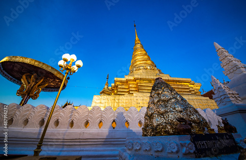 Golden Chedi, Wat Phra That Chae Haeng, an old temple in Nan, Thailand, 17 July 2019 photo