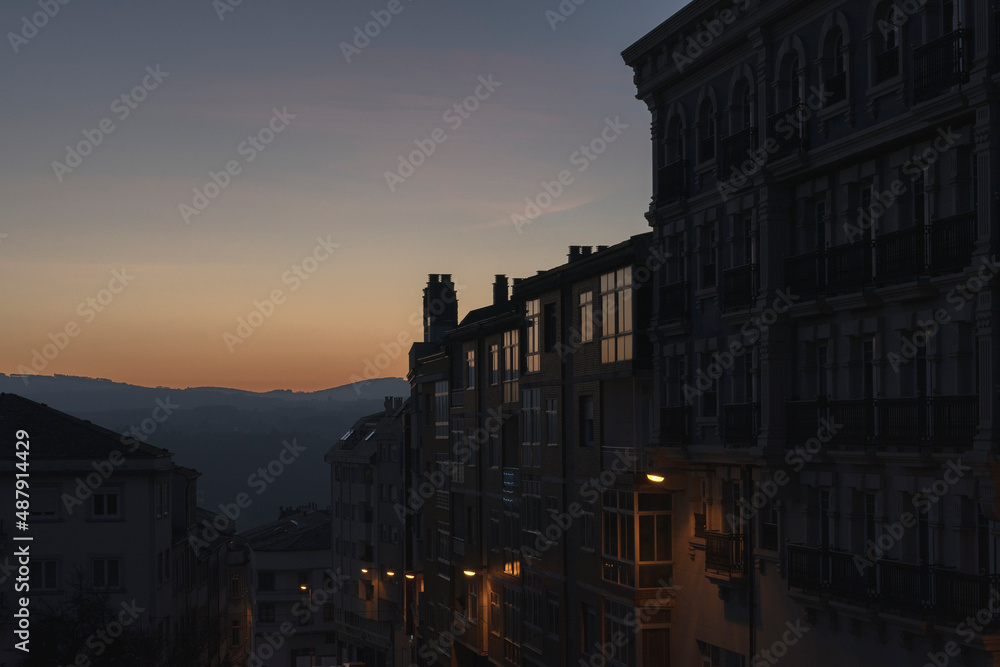 Architectural building landscape at sunset in Lugo Spain