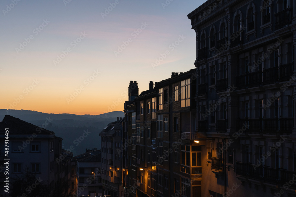 Architectural building landscape at sunset in Lugo Spain