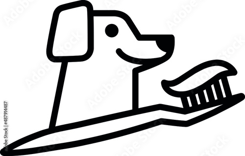 Canine dental care, dog with toothbrush icon 