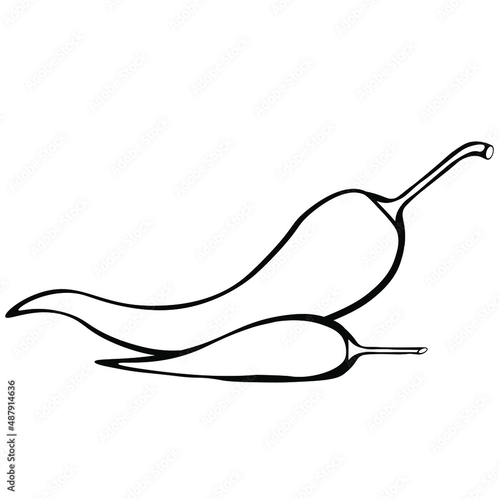 Black and white drawing of hot peppers for coloring. Vegetables for coloring book. Vector illustration Black and white drawing of hot peppers for coloring. Vegetables for coloring book. Vector illustration