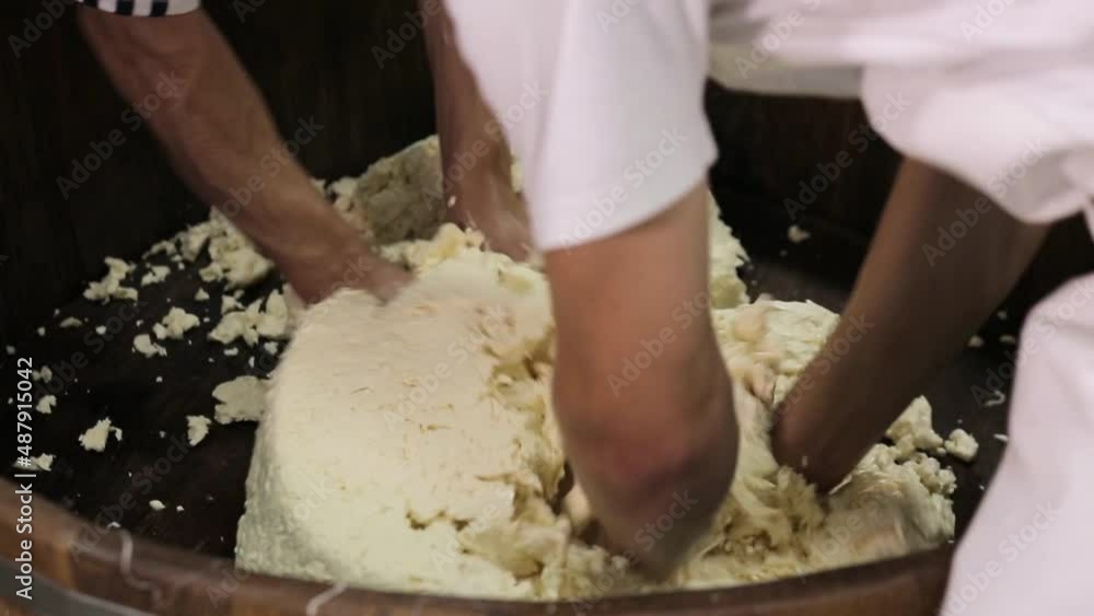 Handmade process production mozzarella cheese making manually cheese