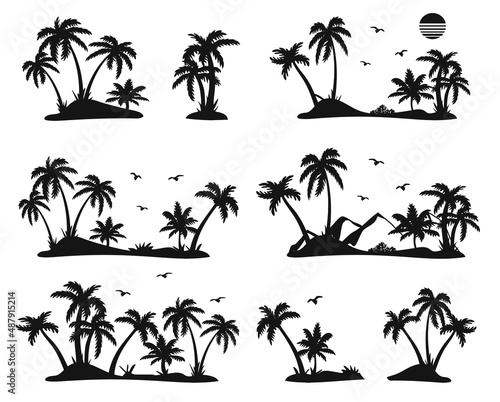 Silhouettes of palm trees vector. set of palm trees vector silhouette. tropical landscape black vector illustration.eps