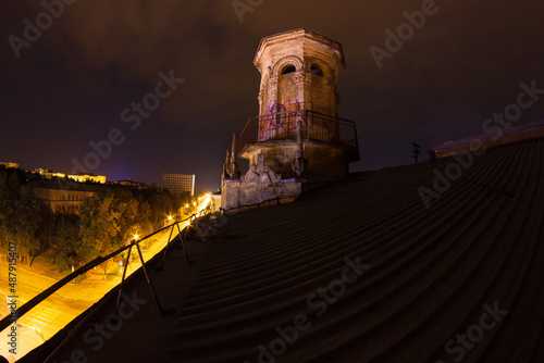 turret on the roof of the house, rotunda on the building, decoration of the city in detail, architecture of residential buildings of the USSR