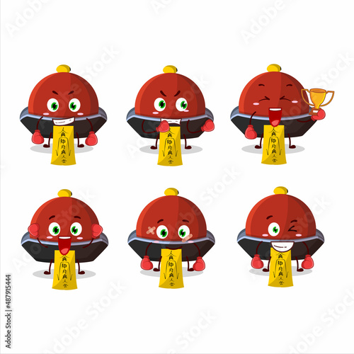 A sporty red vampire hat boxing athlete cartoon mascot design