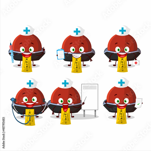 Doctor profession emoticon with red vampire hat cartoon character