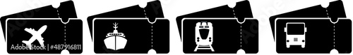 Vector transportation ticket, airplane, train, ship, bus. 