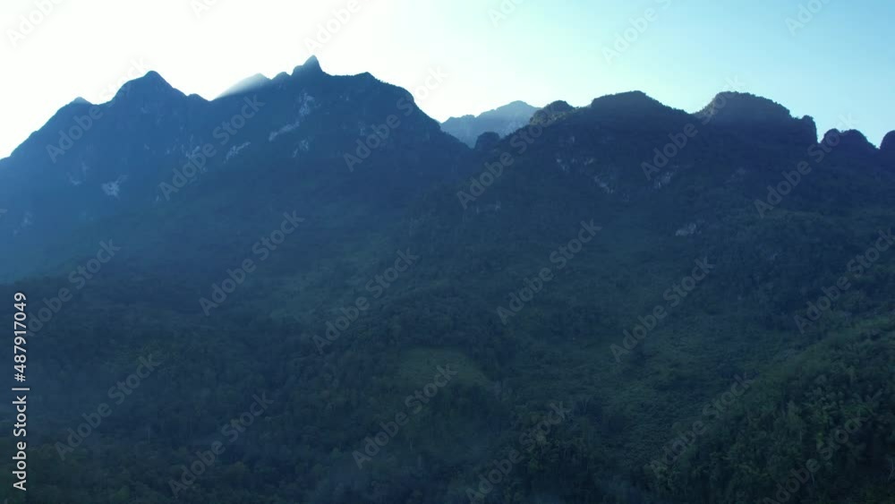 Aerial landscape view of greenery rainforest and hills by drone Aerial landscape view of greenery rainforest and hills by drone