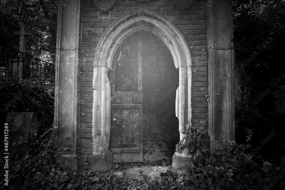 The crypt door in the cemetery.