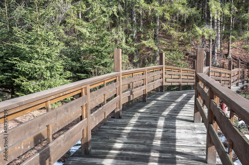  Wooden bridge in the park area. Wooden bridge over the pond. Wooden bridge in the park landscape. 