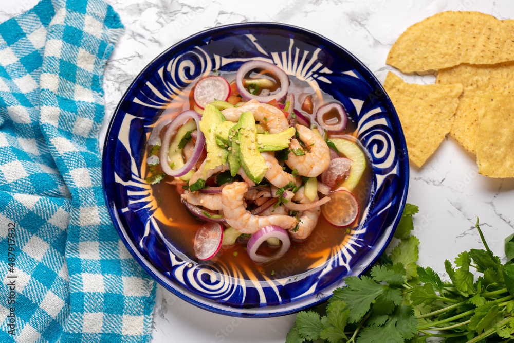 Shrimp ceviche with avocado. Mexican food