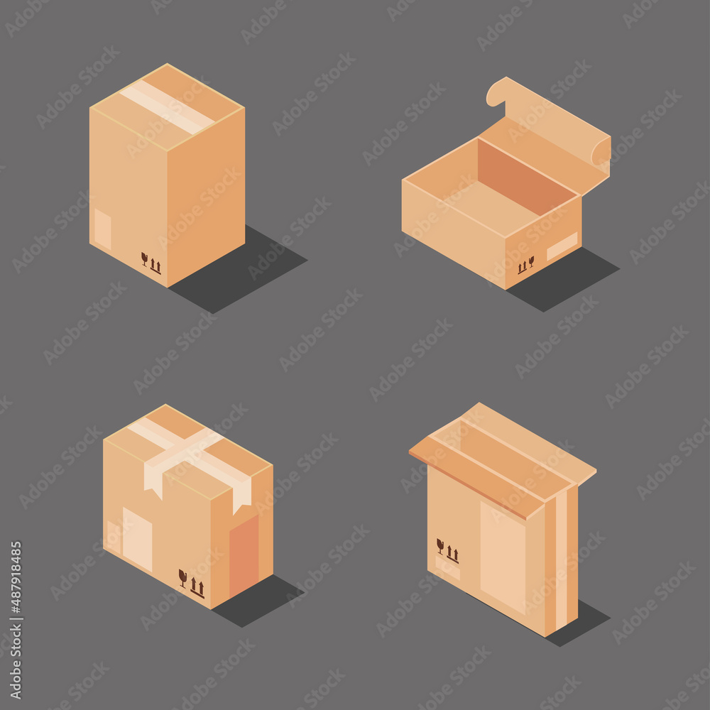 icons isometric boxes