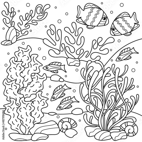 Underwater landscape coloring book for adults