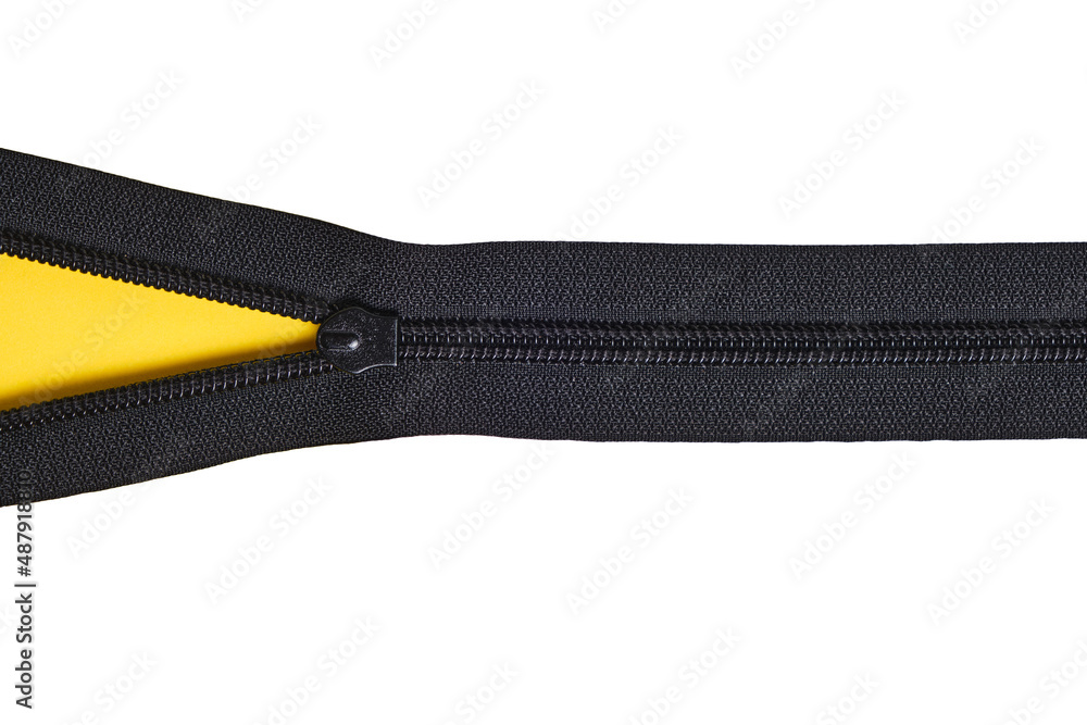 Unbuttoned zipper with yellow and white background with copyspace. Unbuttoned zipper with yellow and white background with copyspace.
