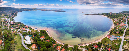 Valokuva Aerial panoramic scenic view of azure blue lagoon and paradise bay with majestic patterns on a sea shelf