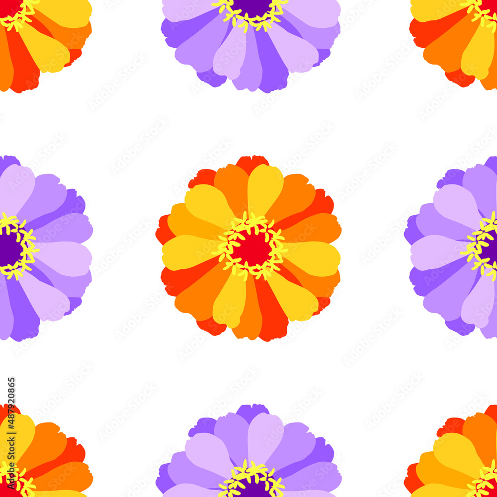 Seamless background, large orange and purple flowers