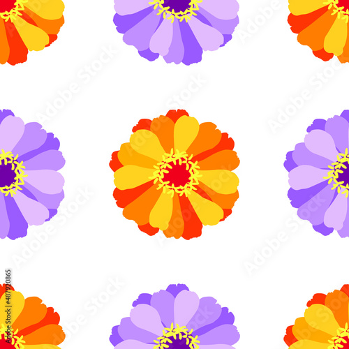 Seamless background, large orange and purple flowers