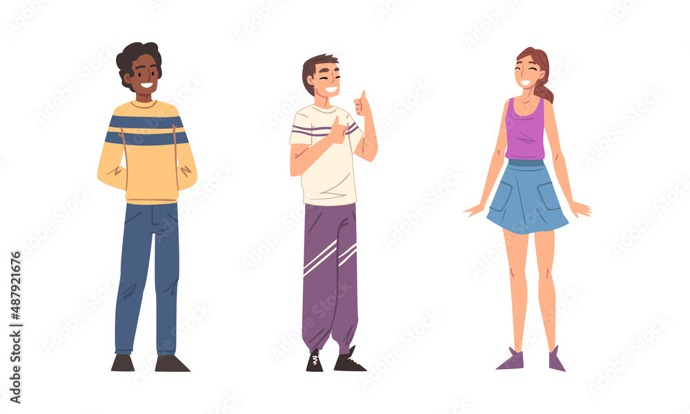 Cheerful smiling teenagers in casual outfit set cartoon vector illustration Cheerful smiling teenagers in casual outfit set cartoon vector illustration