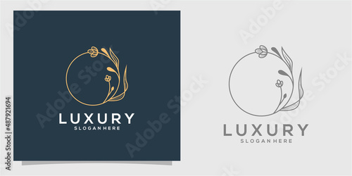Beauty logo in circle style and business card, flower, logo design template