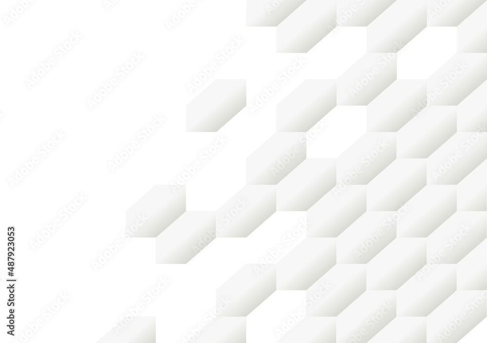 Obraz premium Honeycomb shape white Background have copy space, polygon white background, light and shadow on white paper background, Embossed Hexagon