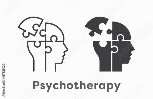 Human head with puzzles icon on white background. Vector illustration.