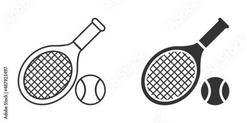 Tennis racket icon in flat style. Gaming racquet vector illustration on isolated background. Sport activity sign business concept.