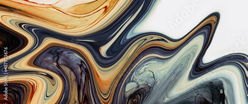 Fototapeta Naklejka Na Ścianę i Meble -  Abstract orange and gray marble alcohol ink background, white canvas, fluid art with curved design, liquid design with rich deep colors, creative wallpaper decoration, wall art picture, contrast	
