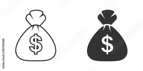 Money bag icon in flat style. Moneybag vector illustration on isolated background. Coin sack sign business concept.