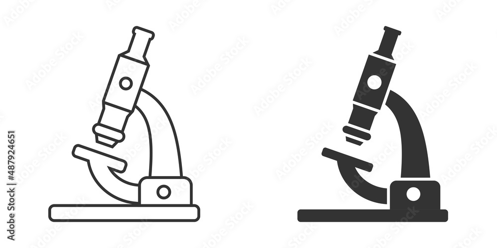 Microscope icon in flat style. Laboratory magnifier vector illustration on isolated background. Biology instrument sign business concept. Microscope icon in flat style. Laboratory magnifier vector illustration on isolated background. Biology instrument sign business concept.
