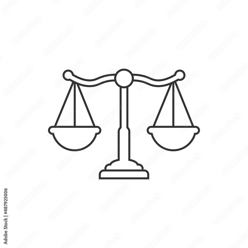 Scales icon in flat style. Libra vector illustration on isolated background. Mass comparison sign business concept. Scales icon in flat style. Libra vector illustration on isolated background. Mass comparison sign business concept.