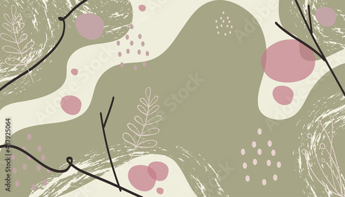 Pastel color abstract backgroun with handdraw palm leaf and twig.