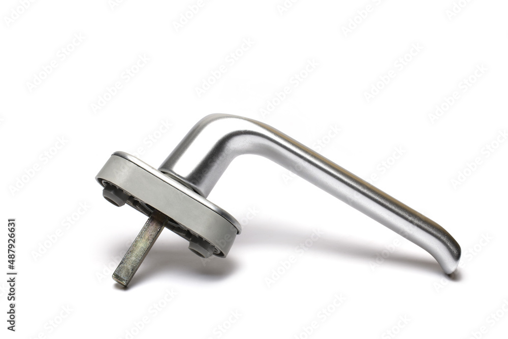 Closeup new silver window handle white background Closeup new silver window handle white background