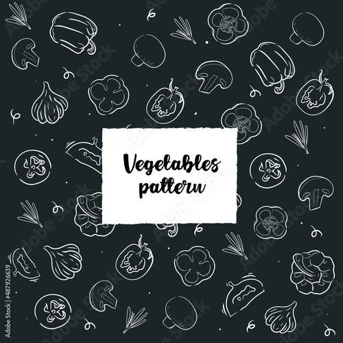 Dark background with hand drawn vegetables