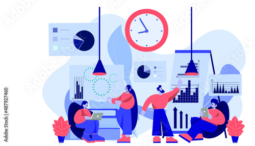 Vector flat illustration.businessperson work in open space office.workplace for teamwork.meeting and freelance job