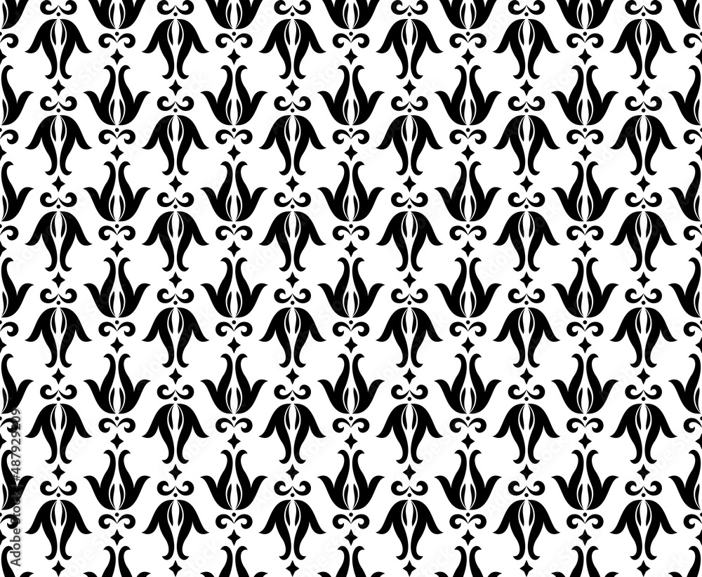 Flower geometric pattern. Seamless vector background. White and b lack ornament Flower geometric pattern. Seamless vector background. White and b lack ornament