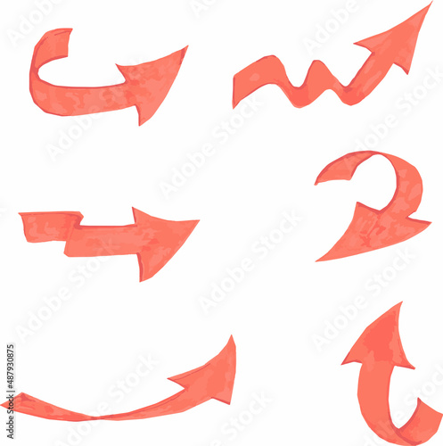 Set of arrows in different styles. Red on white background, isolated