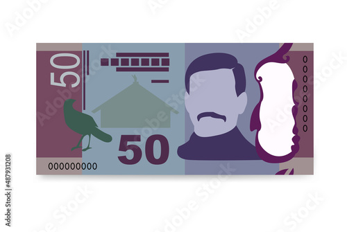 New Zealand Dollar Vector Illustration. New Zealand money set bundle banknotes. Paper money 50 NZD. Flat style. Isolated on white background. Simple minimal design.