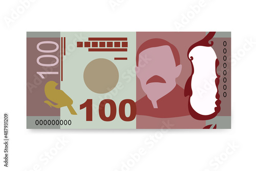 New Zealand Dollar Vector Illustration. New Zealand money set bundle banknotes. Paper money 100 NZD. Flat style. Isolated on white background. Simple minimal design.