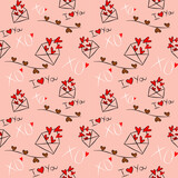 Vector seamless love symbol half-drop pattern, with stylish hearts, letter  and xoxo (hugs and kisses) phrase
