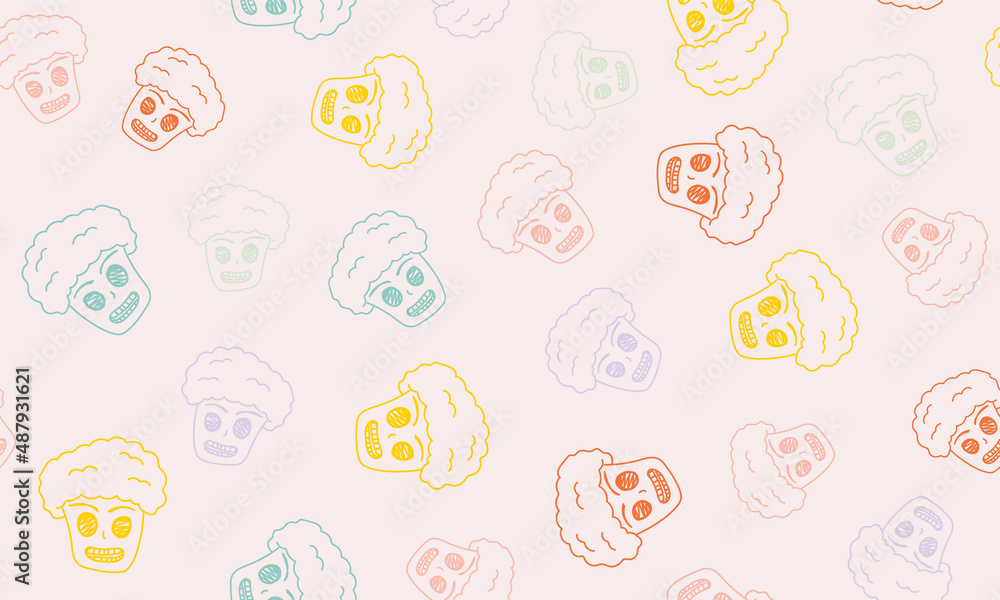 Colorful happy smiley cute face seamless pattern with hand drawn cartoon comic style. Modern trendy flat design illustration for kids, background, wallpaper, textile, giftware, book.