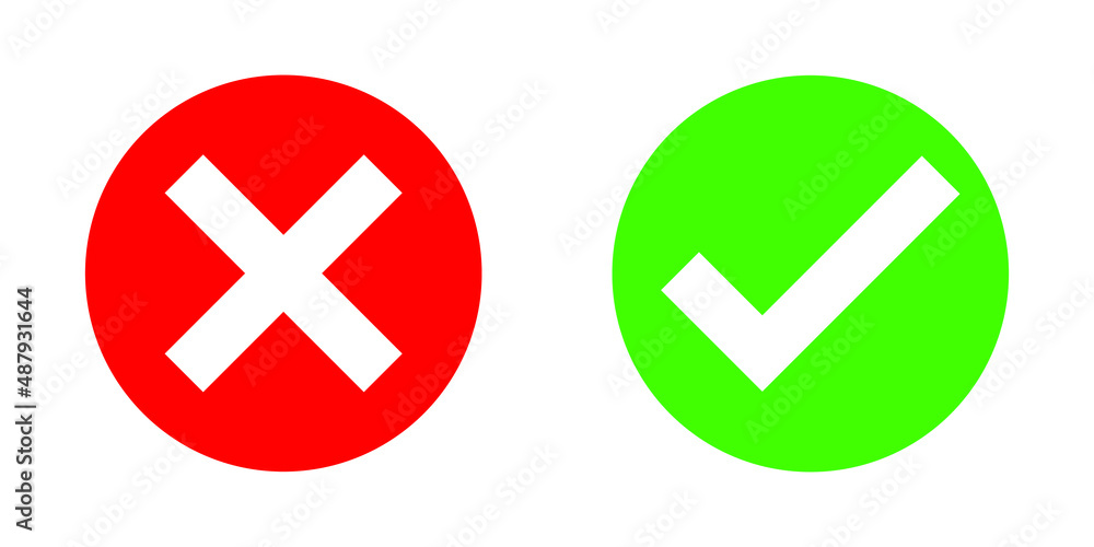 Green check mark, red cross mark icon set. isolated set symbols, Flat checklist signs ,checkmark design,tick symbol Green check mark, red cross mark icon set. isolated set symbols, Flat checklist signs ,checkmark design,tick symbol
