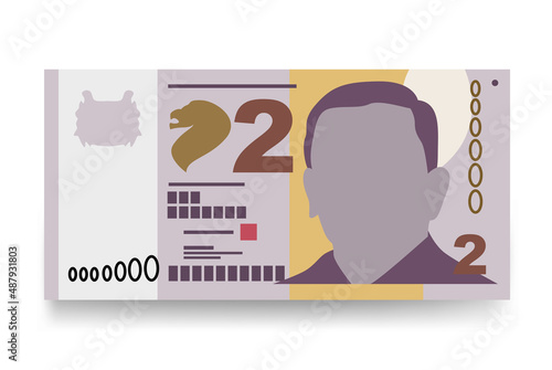 Singaporean Dollar Vector Illustration. Singapore, Brunei money set bundle banknotes. Paper money 2 SGD. Flat style. Isolated on white background. Simple minimal design.