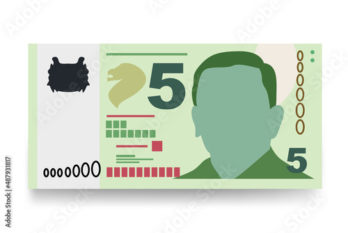 Singaporean Dollar Vector Illustration. Singapore, Brunei money set bundle banknotes. Paper money 5 SGD. Flat style. Isolated on white background. Simple minimal design.