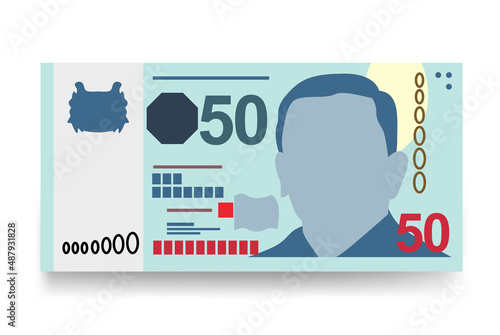 Singaporean Dollar Vector Illustration. Singapore, Brunei money set bundle banknotes. Paper money 50 SGD. Flat style. Isolated on white background. Simple minimal design.