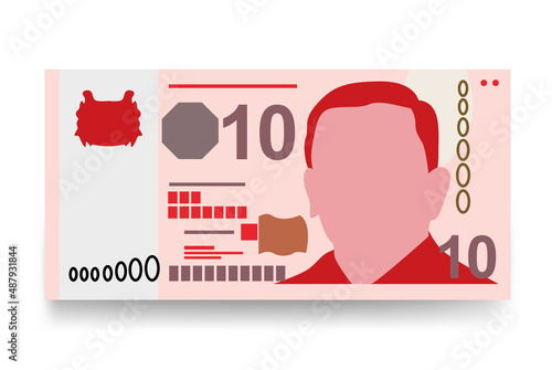 Singaporean Dollar Vector Illustration. Singapore, Brunei money set bundle banknotes. Paper money 10 SGD. Flat style. Isolated on white background. Simple minimal design. photo