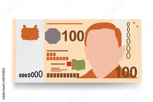 Singaporean Dollar Vector Illustration. Singapore, Brunei money set bundle banknotes. Paper money 100 SGD. Flat style. Isolated on white background. Simple minimal design.