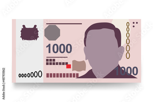 Singaporean Dollar Vector Illustration. Singapore, Brunei money set bundle banknotes. Paper money 1000 SGD. Flat style. Isolated on white background. Simple minimal design.